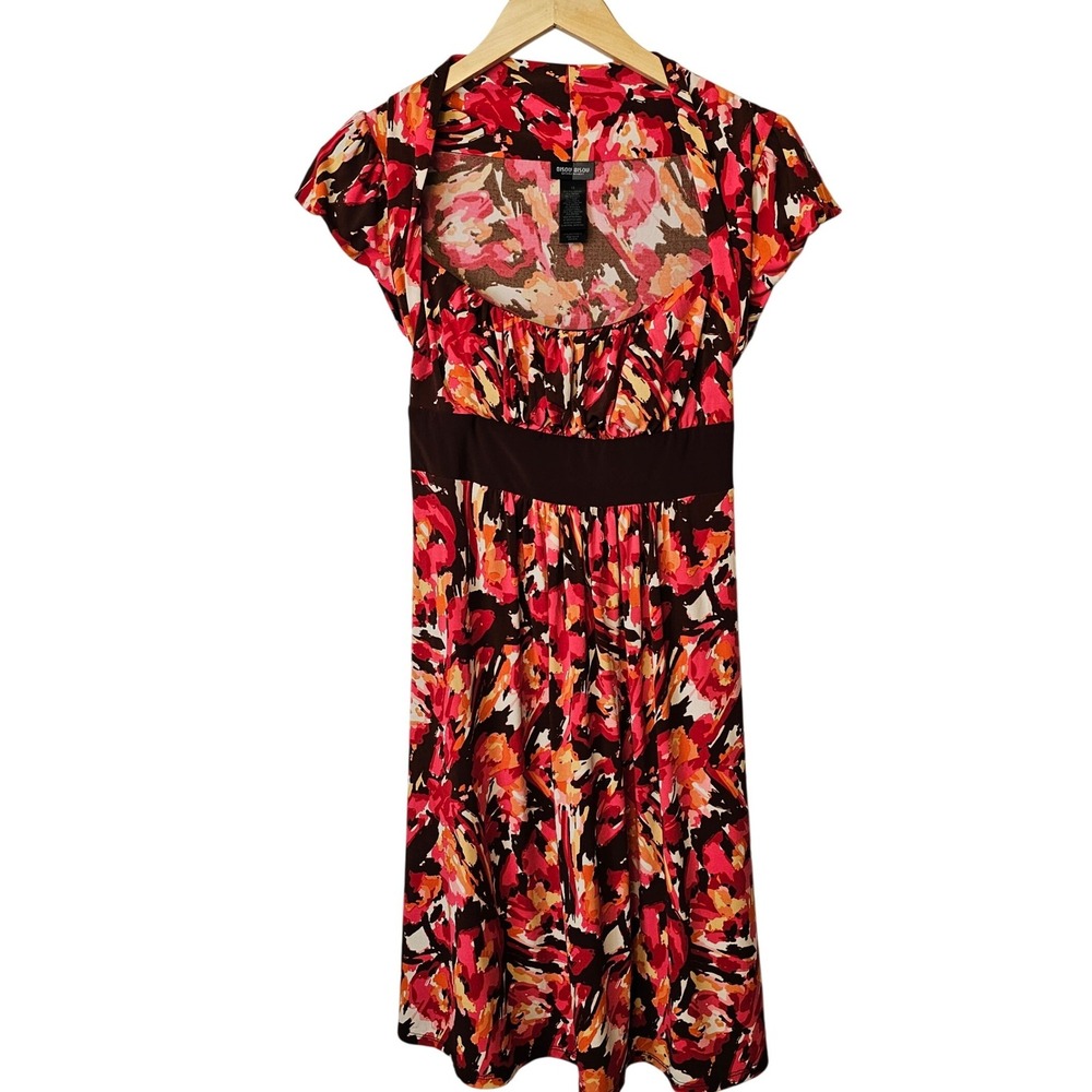Bisou Bisou Michele Bohbot Pink Orange Floral Empire Waist Dress Med Size 10 EUC